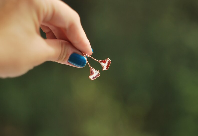 Paper boat, Sail Boat, Yacht, Ship earrings, Sailing earrings, Red earrings, Dangle earrings, Red boat, Ocean earrings, Sea, Small earrings image 6