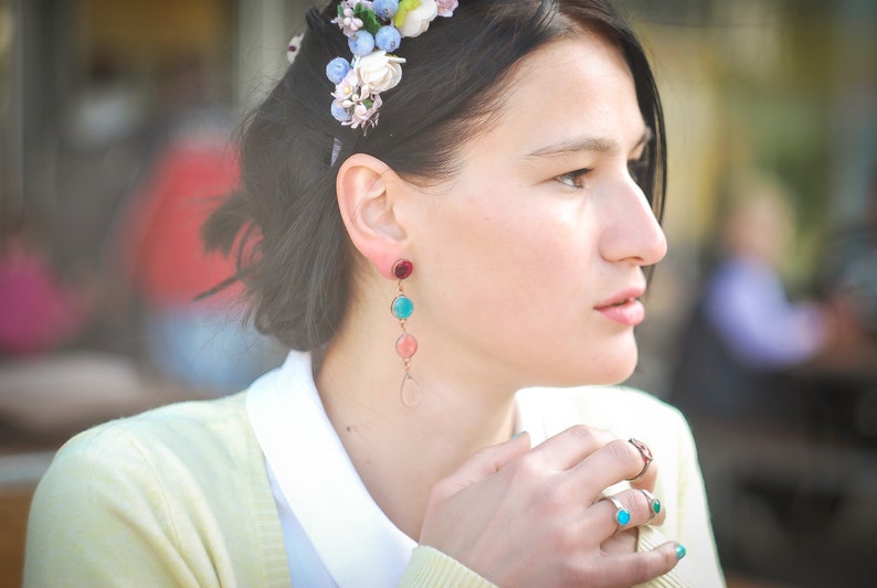 Long Stud Earrings. Pink earrings. Drop earrings. Bright earrings. Long studs. Summer earrings. Lucid earrings image 4