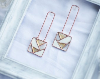 Dainty gold earrings stud geometric, Geometric earrings, Gold earrings, Stained glass earrings, Statement earrings, Square earrings