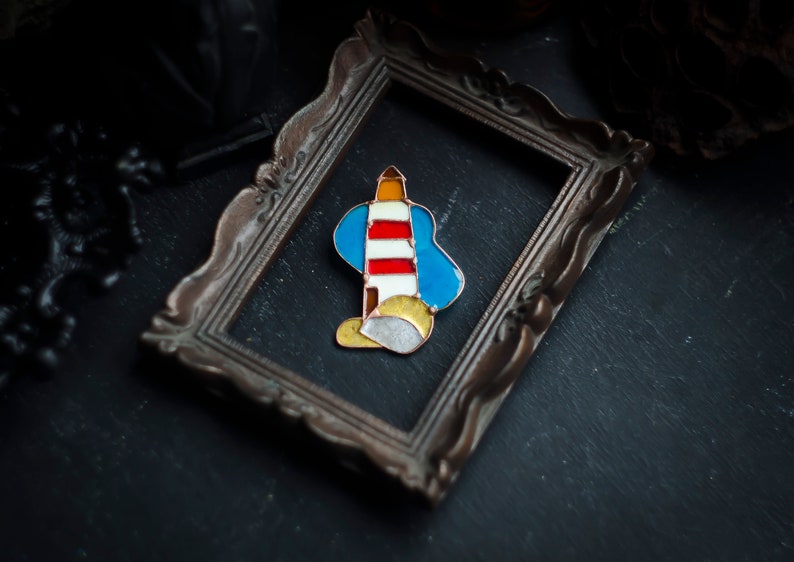 Lighthouse, Lighthouse brooch, Ocean jewelry, Sea brooch, Gift for her, Beach jewelry, Seascape, Nautical brooch, Handmade brooch. image 1