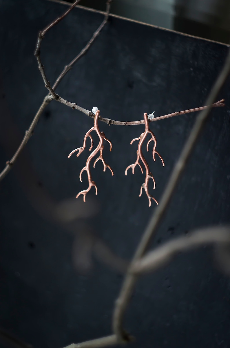 Roots Earrings, Branches, Tree roots, Stud Earrings, Freeform earrings, Seaweed earrings, Stick earrings, Tree earrings, Forest, Rustic. image 1