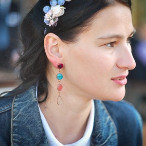 Long Stud Earrings. Pink earrings. Drop earrings. Bright earrings. Long studs. Summer earrings. Lucid earrings image 2