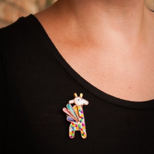 Giraffe brooch, Pegasus brooch, Funny brooch, Unicorn brooch, Pegasus unicorn, Multicolored brooch, Unicorn gift, Giraffe gift, Unicorn image 2