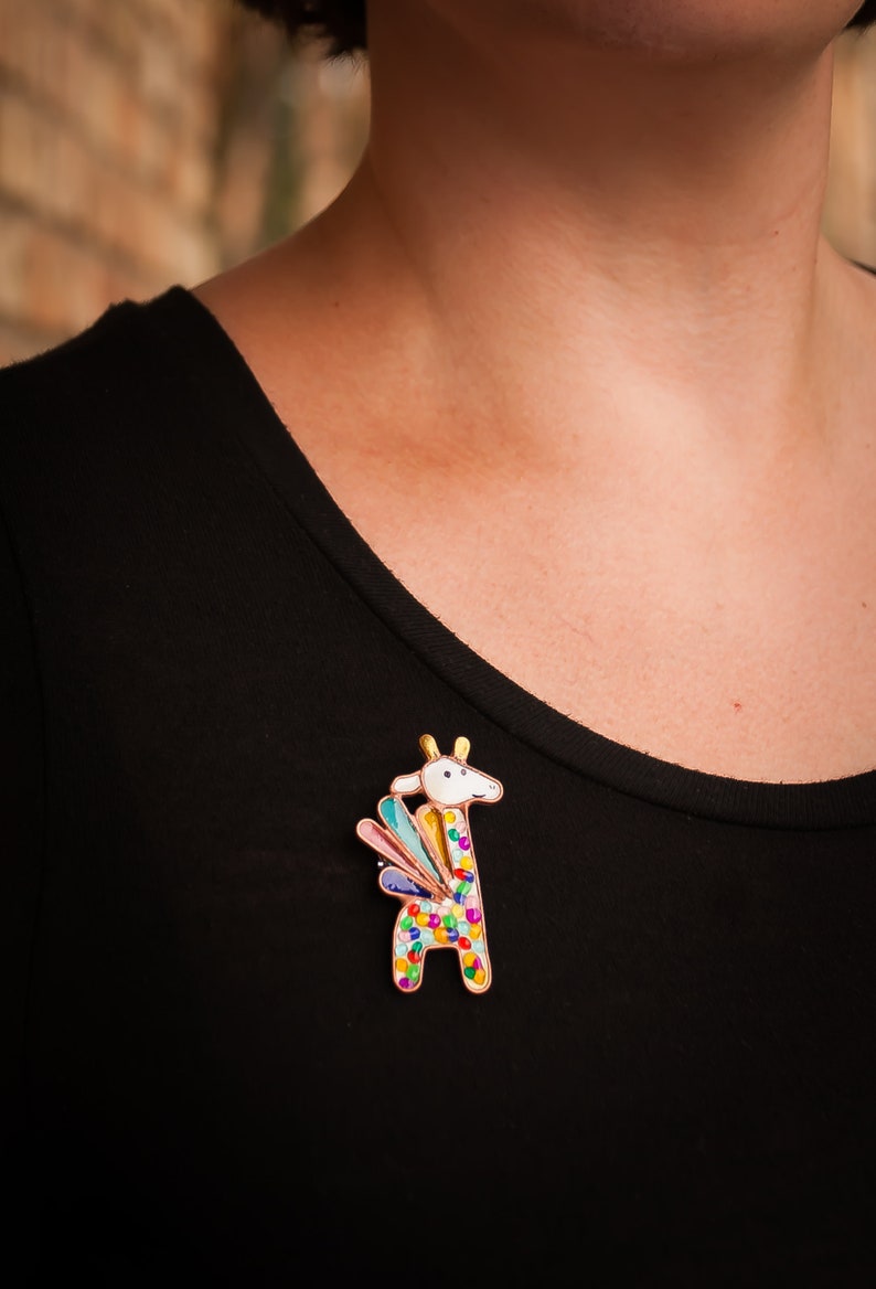 Giraffe brooch, Pegasus brooch, Funny brooch, Unicorn brooch, Pegasus unicorn, Multicolored brooch, Unicorn gift, Giraffe gift, Unicorn image 2