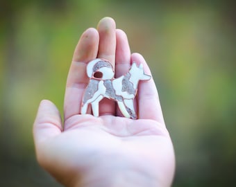 Husky jewelry, Husky brooch, Laika brooch, Dog brooch, Ukraine jewelry, Dog jewelry, White dog, White husky, Alaskan Malamute, Puppy brooch.