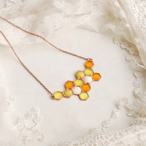 Honeycomb necklace, Honey necklace, Honeycombs, Honeycombs necklace, Honey bee jewelry, Yellow necklace, Bee necklace, Honey comb jewelry image 1