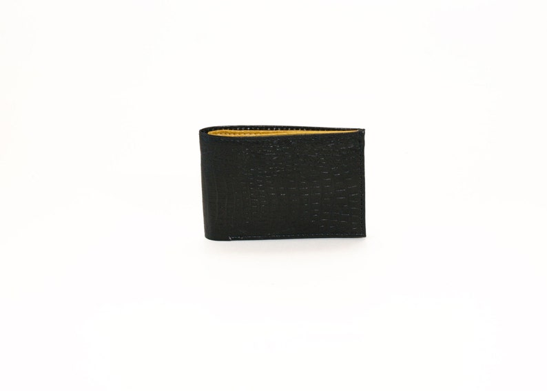 Men's Two-Tone Bifold Genuine Leather Wallet Black & Yellow image 2