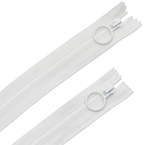 May include: Two white zipper pulls with a white slider and a white ring.