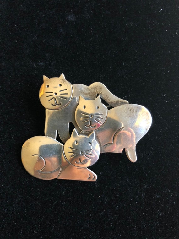 Silver Trio Cat Pin
