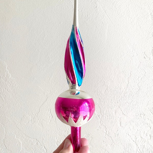 Vintage Christmas Glass Tree Topper, Pink and Blue Swirl, Retro Ornaments