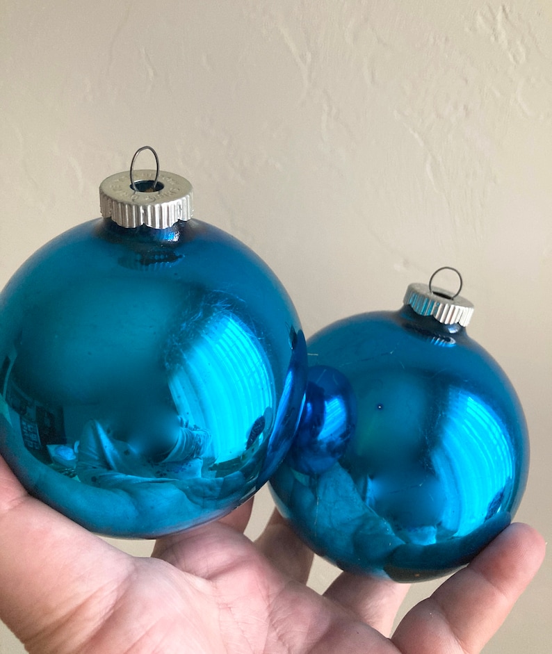 Shiny Brite Large Blue Christmas Ornaments Retro Tree Decor Etsy