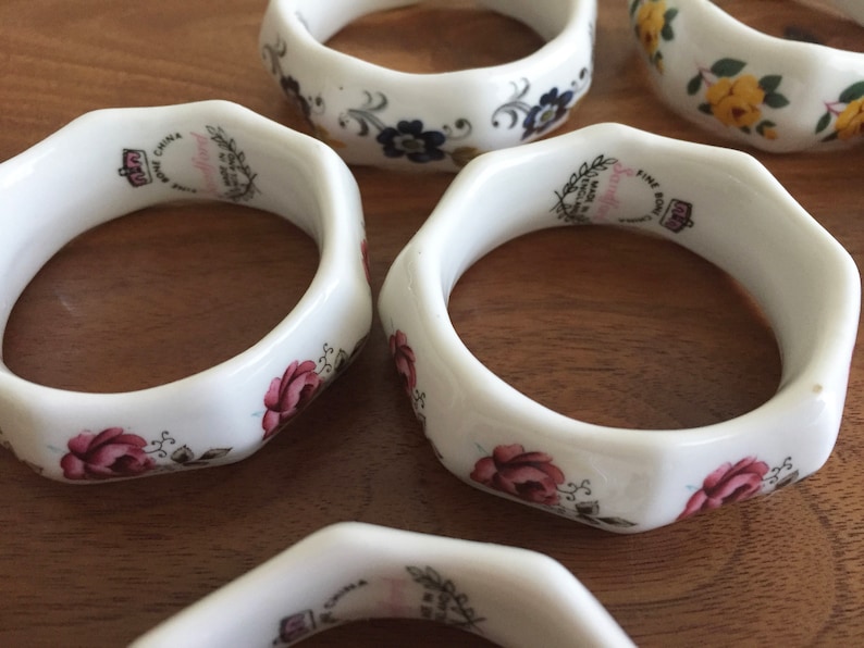 Sandford Bone China Floral Napkin Rings Tea Party Table Decorations Made in England