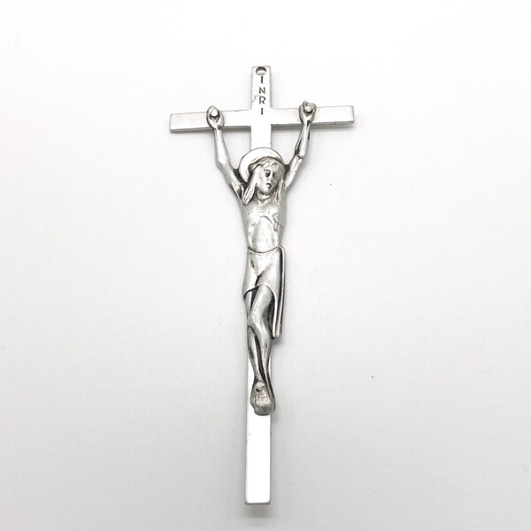 Vintage Small Metal Catholic Crucifix, Christian Religious Wall Art