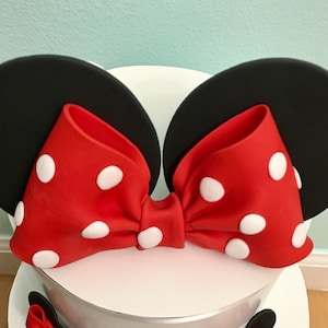 Edible Mouse Polka Dots Red Bow and Ears Cake Topper - Polka dots red