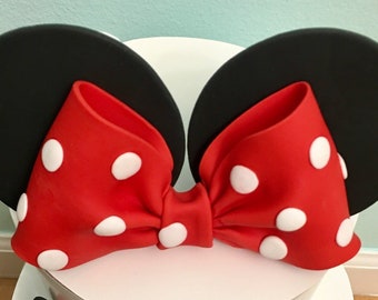 Edible Mouse Polka Dots Red Bow and Ears Cake Topper - Polka dots red