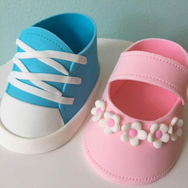 GENDER REVEAL Fondant Baby SHOES Cake Topper,