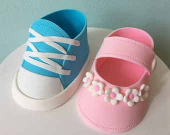 GENDER REVEAL Fondant Baby SHOES Cake Topper,