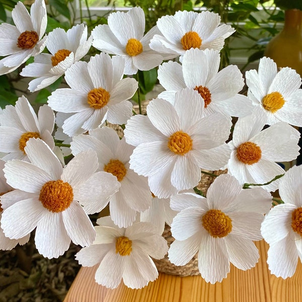 White Cosmos Paper Flowers - Handmade Eco Friendly