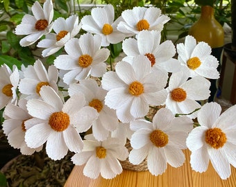 White Cosmos Paper Flowers - Handmade Eco Friendly