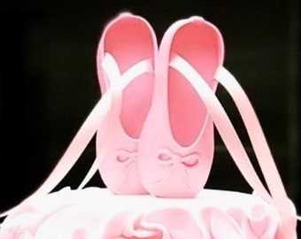 Custom Edible pink ballet slippers ballerina shoes WITH STICKS gum paste fondant cake topper.