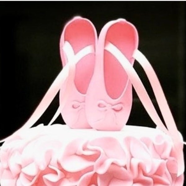 Custom Edible pink ballet slippers ballerina shoes WITH STICKS gum paste fondant cake topper.