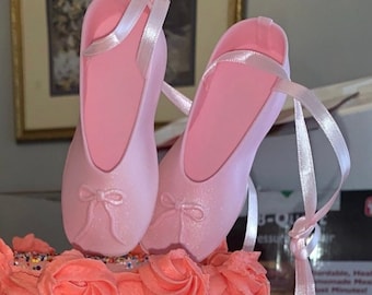 Edible pink ballet slippers ballerina shoes WITH STICKS gum paste fondant cake topper.
