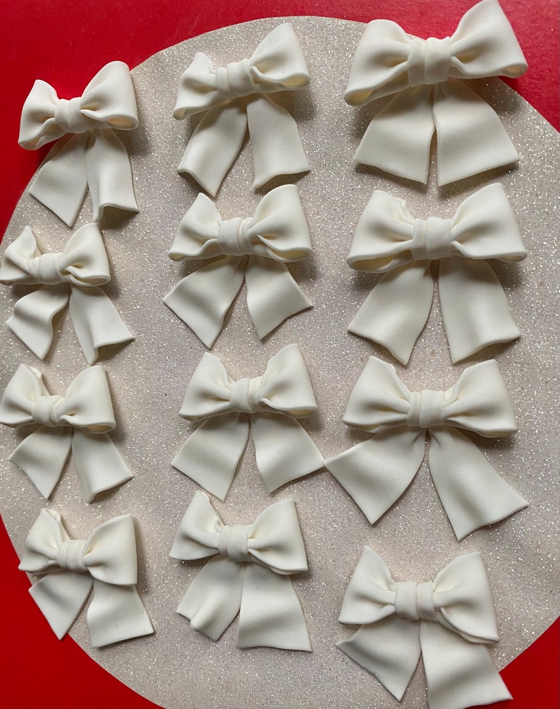 Set of 12 light Pink or White bows cupcake toppers. image 6