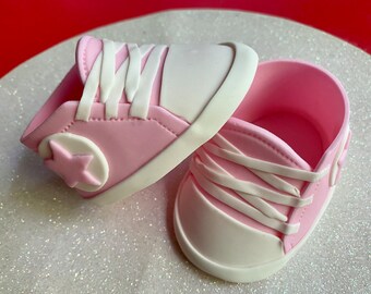 Pink or Red converse baby shoes gum paste fondant for baby shower, birthday, cake topper