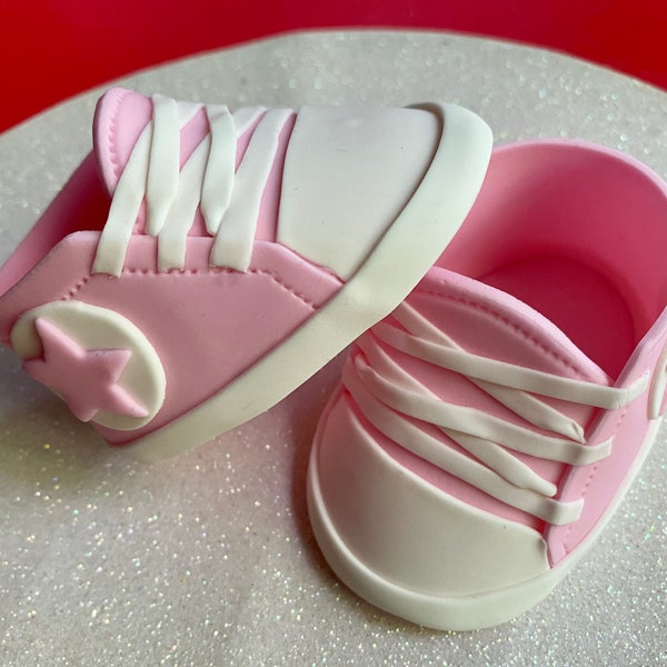 Pink or Red converse baby shoes gum paste fondant for baby shower, birthday, cake topper