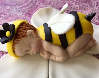 Fondant Bumble Bee Baby Girl Cake Topper