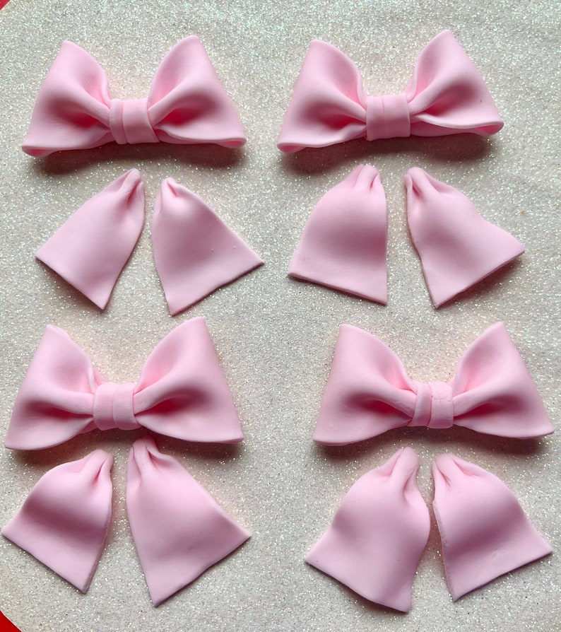 Set of 12 light Pink or White bows cupcake toppers. image 2