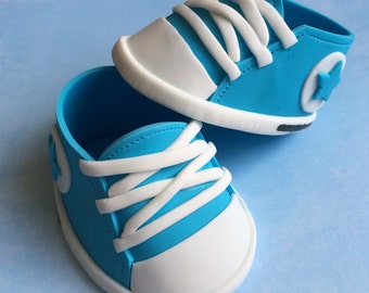 Blue converse baby shoes gum paste fondant for baby shower, birthday, cake topper