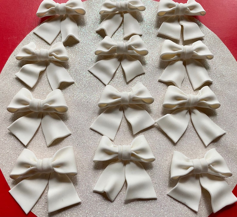 Set of 12 light Pink or White bows cupcake toppers. image 5