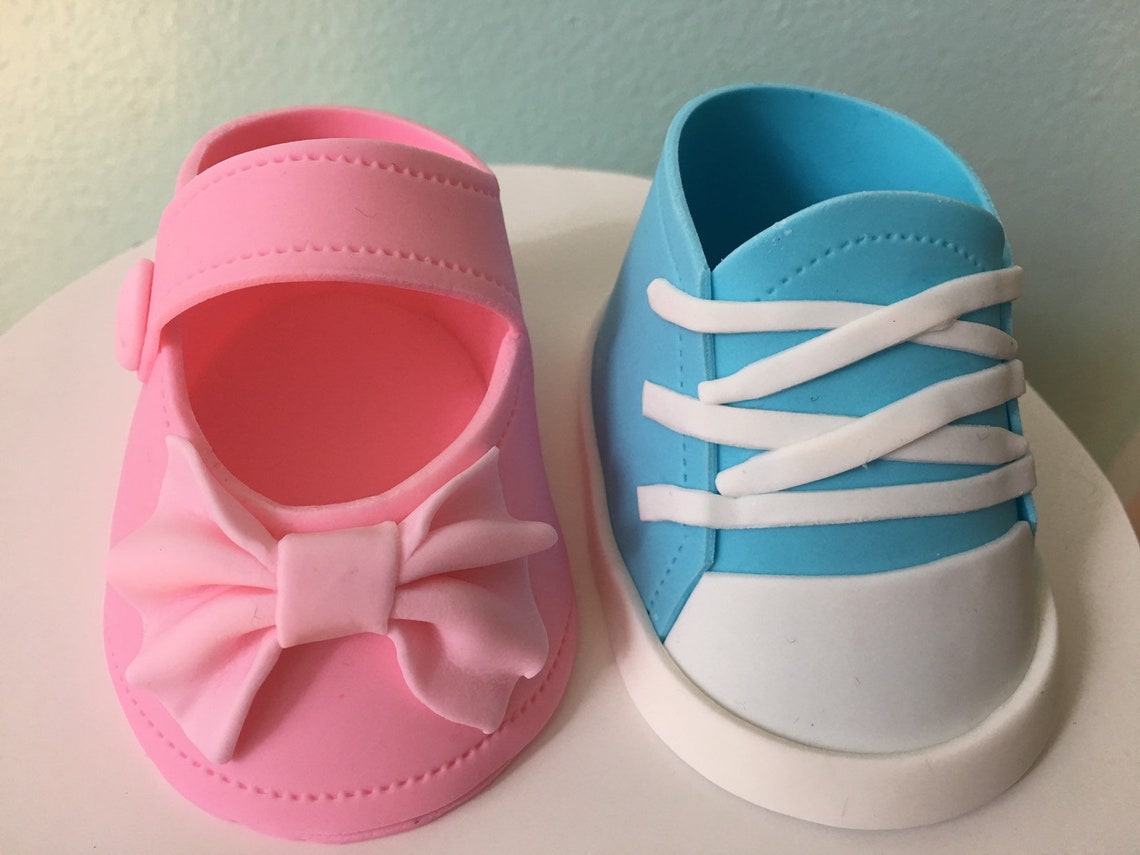 GENDER REVEAL Fondant Baby SHOES Cake Topper Etsy