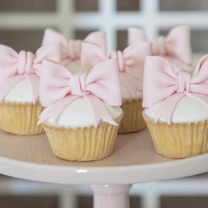 Set of 12 light Pink or White bows cupcake toppers. image 4
