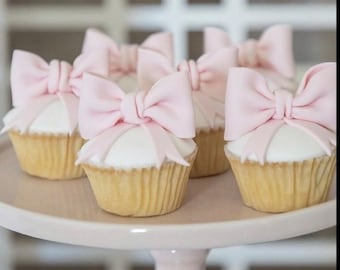Set of Light Pink Fondant Cupcake bows