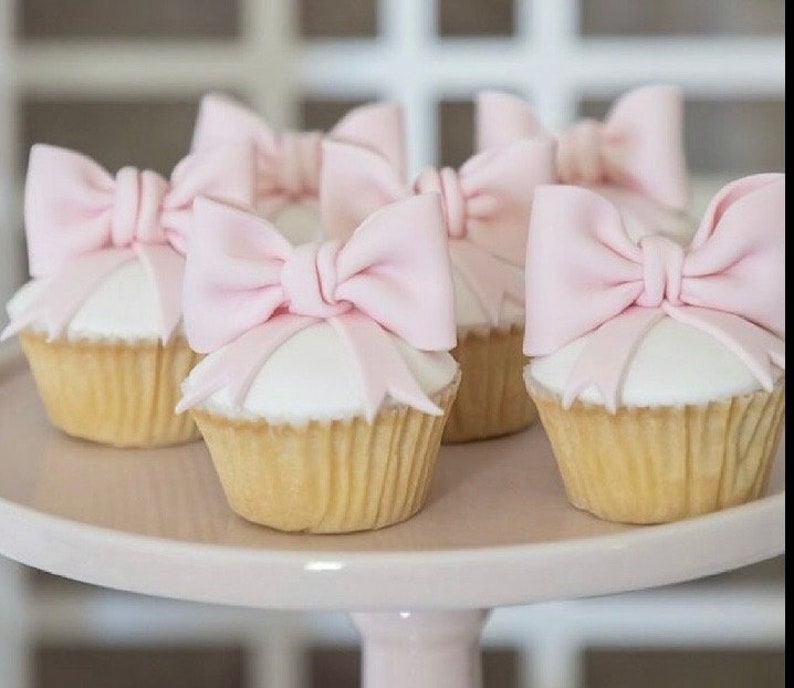 Set of 12 light Pink or White bows cupcake toppers. image 4