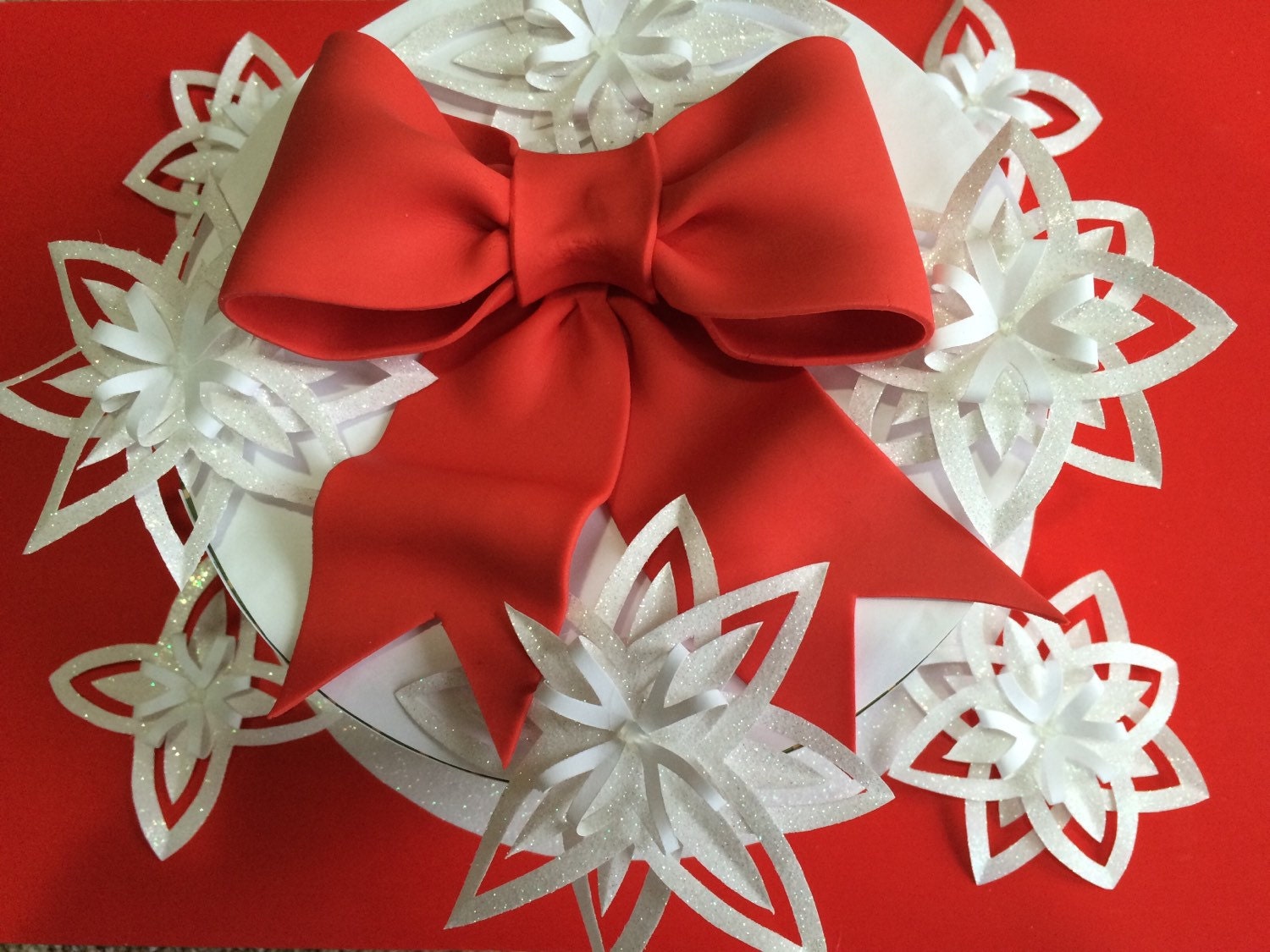 Gum Paste - Assorted Patterned Red Bows (4 pieces)