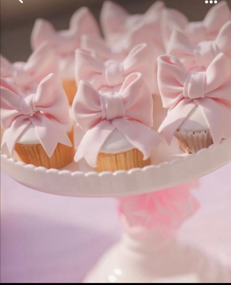 Set of 12 light Pink or White bows cupcake toppers. image 1