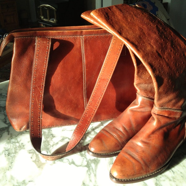 Price Reduced - Women's Boots - Vintage Brown Leather Boots and Purse