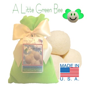 Wool Dryer Balls Eco Friendly  gift set of 3  Natural Unscented w/ Green gift bag Premiun USA wool ball needle-felted