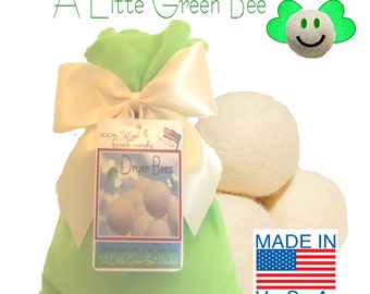 Wool Dryer Balls Eco Friendly  gift set of 3  Natural Unscented w/ Green gift bag Premiun USA wool ball needle-felted
