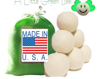 100% Wool Dryer Balls  Natural Unscented Gift Set of 6 with  FREE felt bag w/ drawstring ribbons - Premiun USA wool fleece needle-felted
