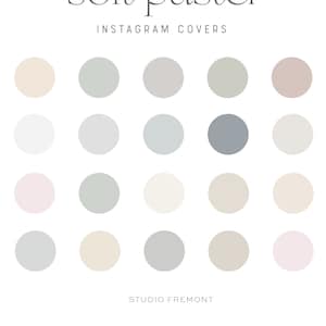 May include: A selection of pastel-coloured Instagram cover icons in shades of beige, grey, and pink. The words "soft pastel" and "Instagram Covers" are displayed at the top, with "STUDIO FREMONT" at the bottom of the image.