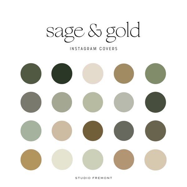 Sage Green & Gold Instagram Highlight Covers, Sage Green Branding Color Palette, Hex Codes, Backgrounds for Instagram Stories