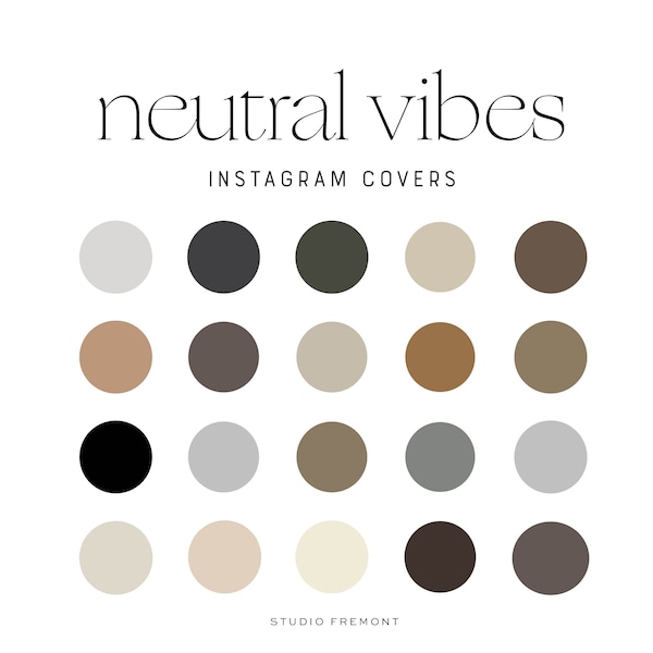 Neutral Vibes Black Tan Gray Instagram Highlight Covers, Instagram Story Highlights, Solid Color Instagram Covers, Color Palette, Hex Codes