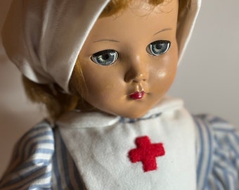 Rare Vintage Madame Alexander Doll with Custom Shirley Temple WWII Nurse outfit!