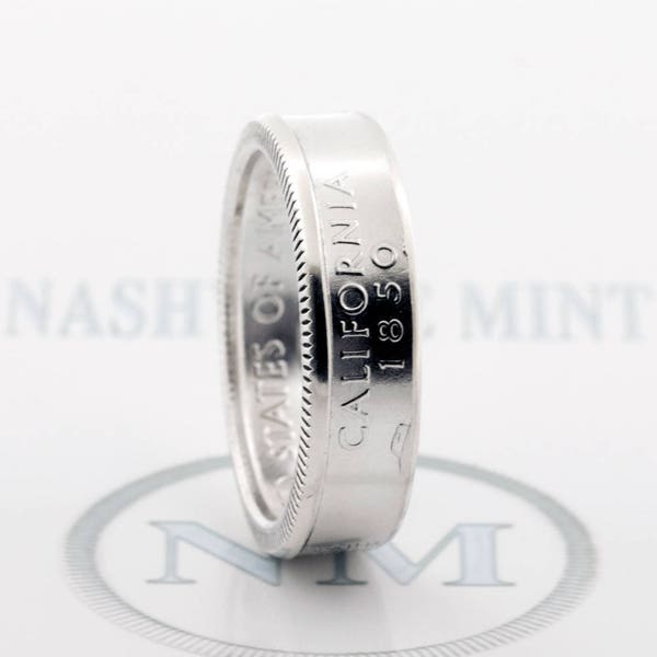 Silver Proof State Quarter Coin Ring Unique Coin Ring Band All States Any Size 3-13 Years 1999-2008 Coin Ring Silver Wedding Bands CoinRing