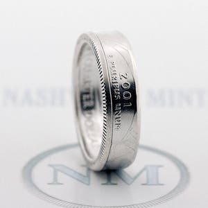 Coin Ring 2001 Silver Quarter Coin Rings 18th Birthday Gift 18 Year Anniversary Band New York North Carolina Rhode Island Vermont Kentucky image 1