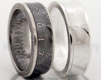 2014 Silver Half Dollar Coin Ring 9th Year Wedding Band Anniversary Gift Men Women US Ring Size 6-17 Silver In God We Trust Liberty CoinRing
